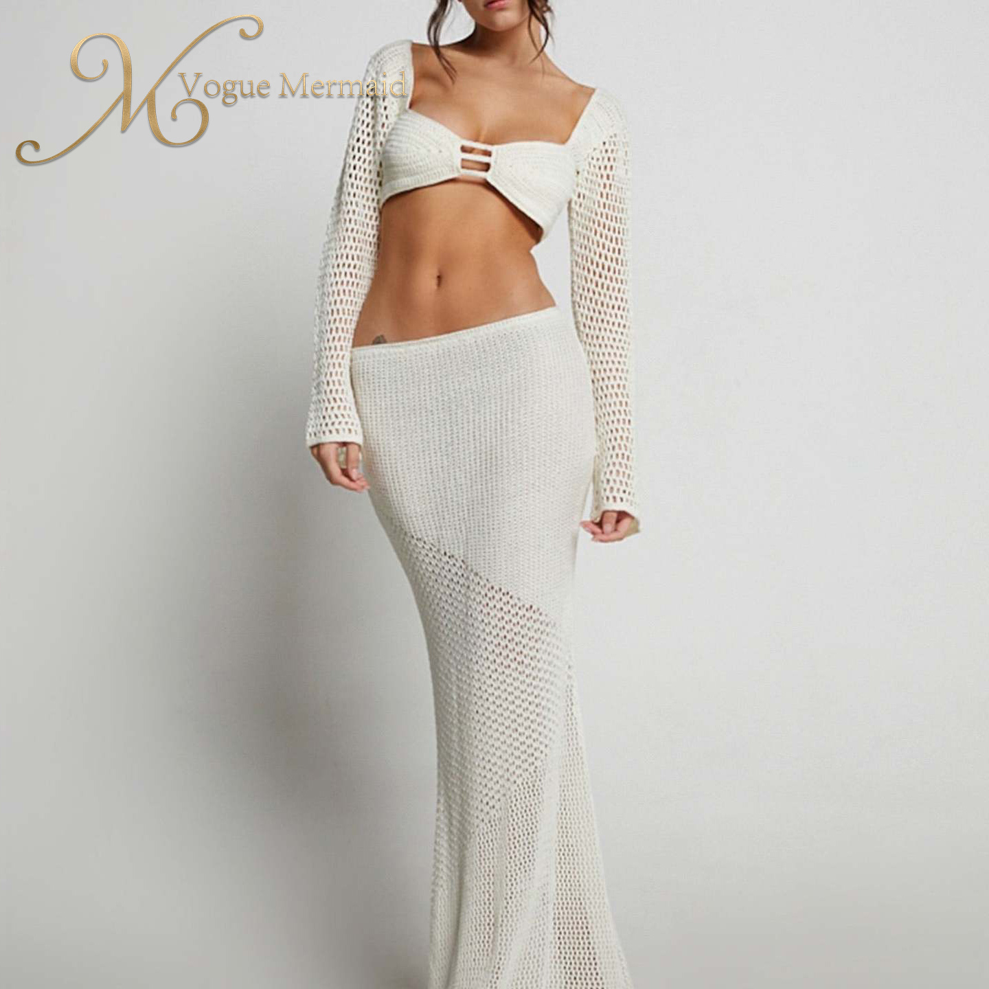 white crochet 2 piece set