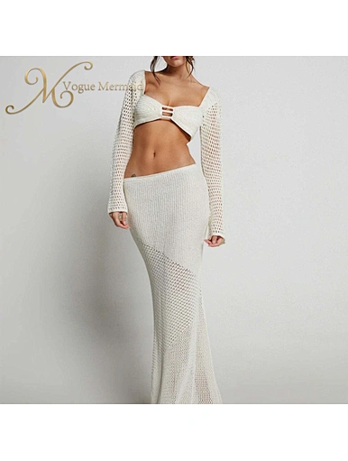 white crochet 2 piece set